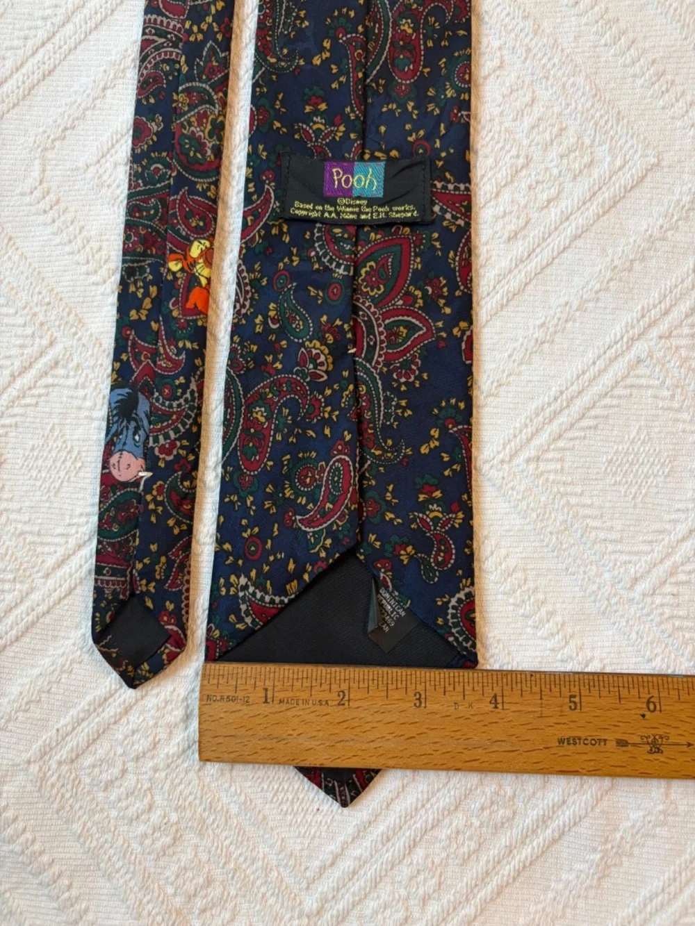 Vintage Disney Winnie the Pooh Paisley Necktie Character Tie Blue Red